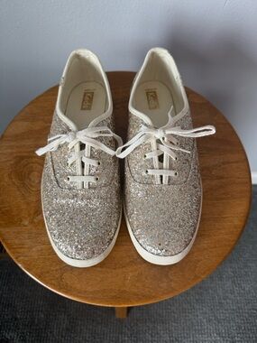 Keds Glitter Lace-Up Sneakers in Gold Sparkle